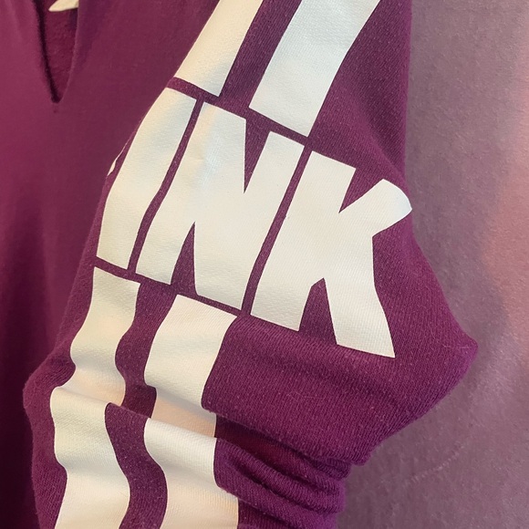 PINK Victoria's Secret Maroon Hoodie with White Accents - Picture 3 of 6